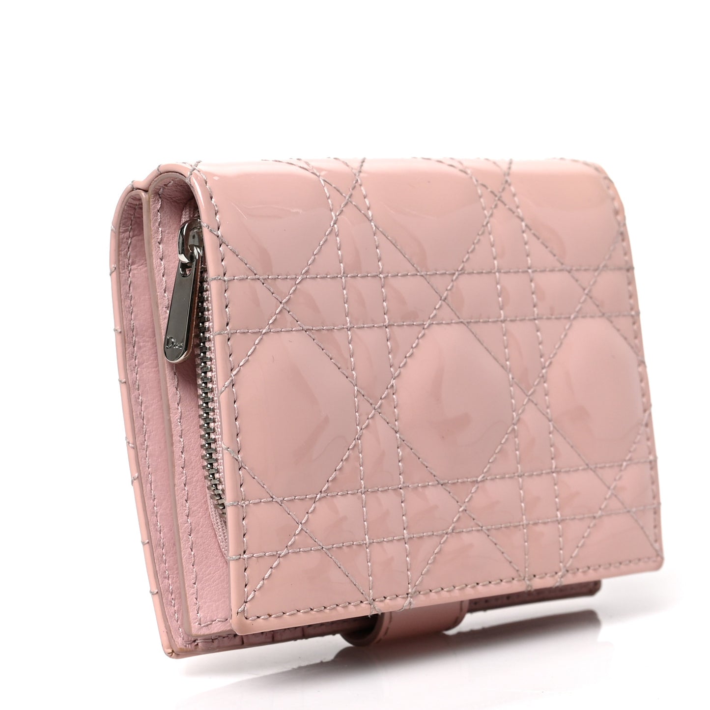 Patent Cannage Lady Dior Eden Wallet Rose Clair