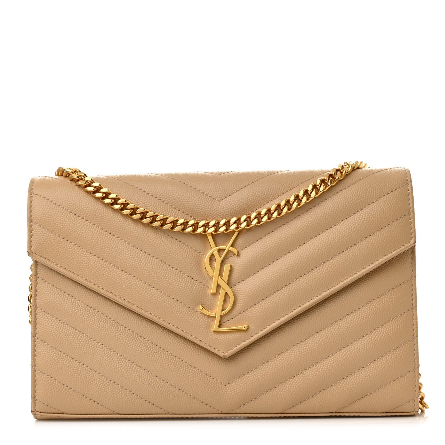 Grain De Poudre Matelasse Chevron Monogram Chain Wallet Dark Beige