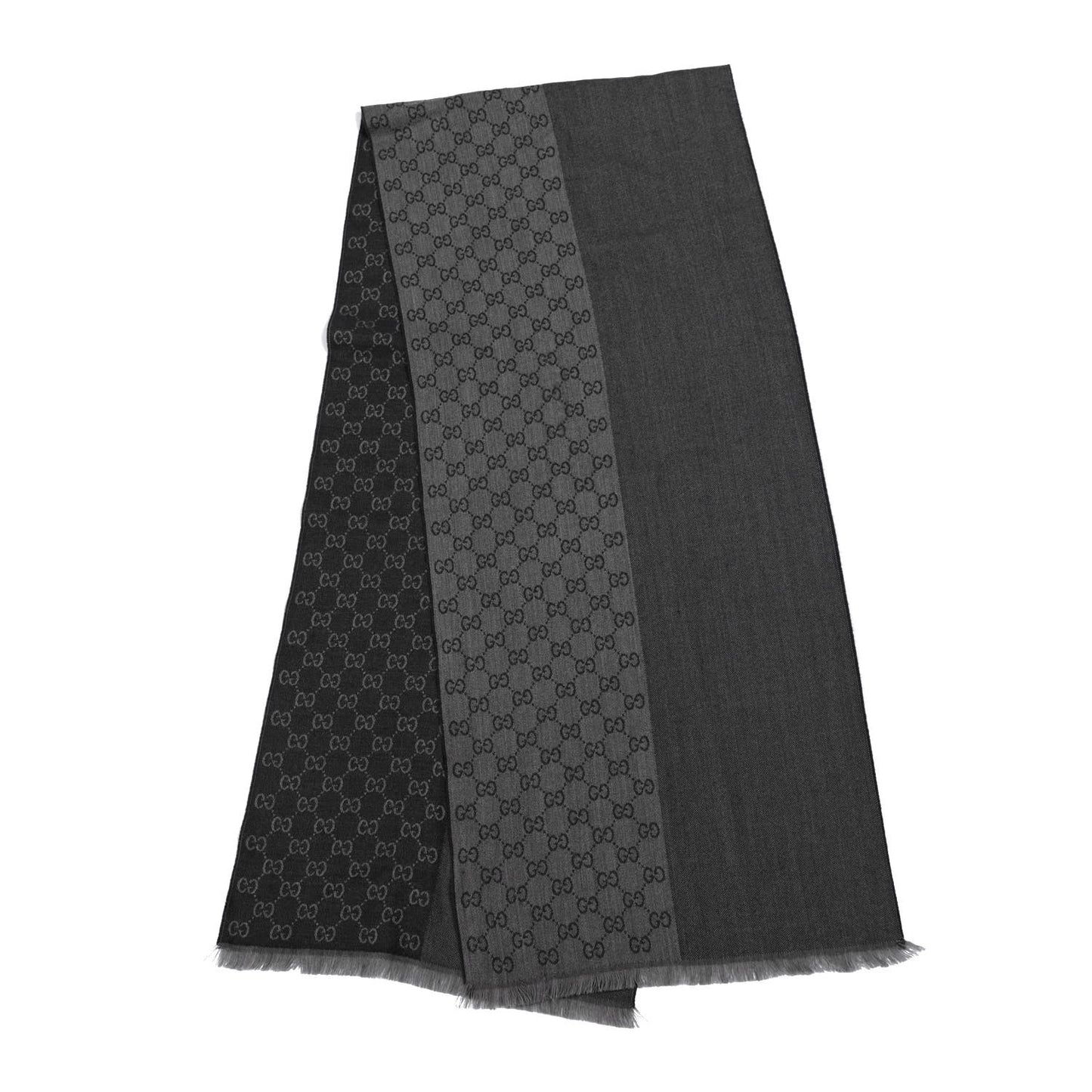 Wool GG Monogram HalfGG Fringe Scarf Anthracite Black