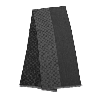 Gucci Wool GG Monogram HalfGG Fringe Scarf Anthracite Black 2 of 3