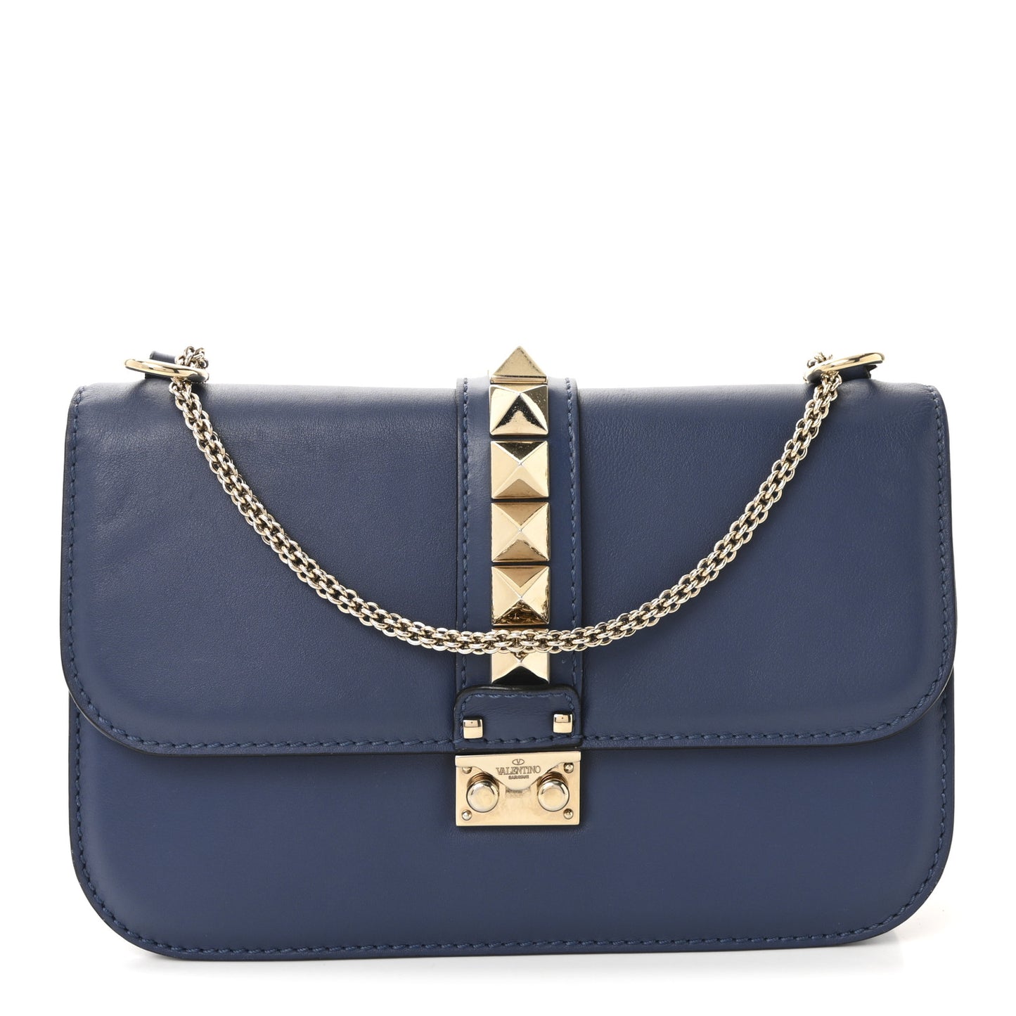 Vitello Medium Glam Lock Rockstud Flap Indigo