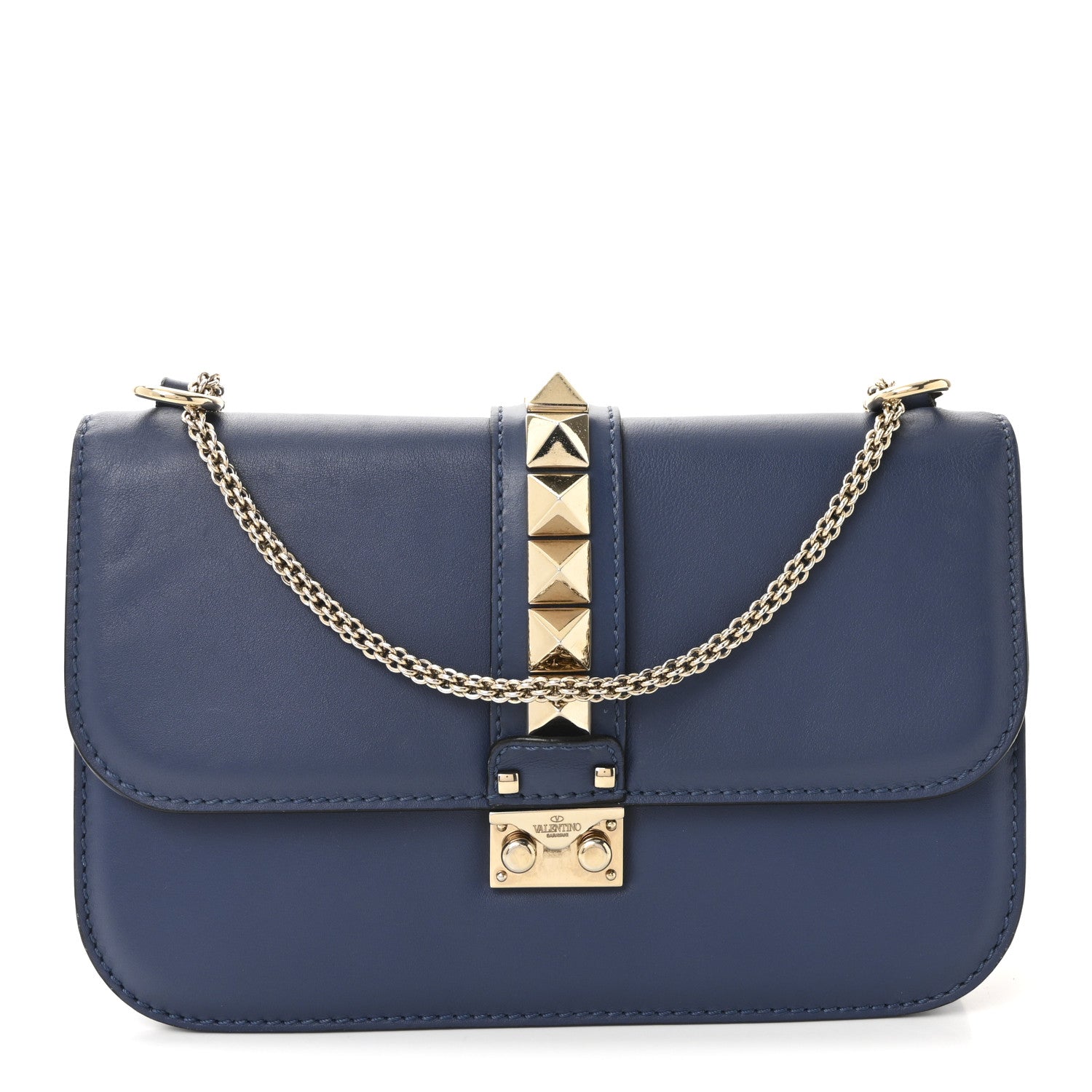 Valentino Garavani Vitello Medium Glam Lock Rockstud Flap Indigo 1 of 9