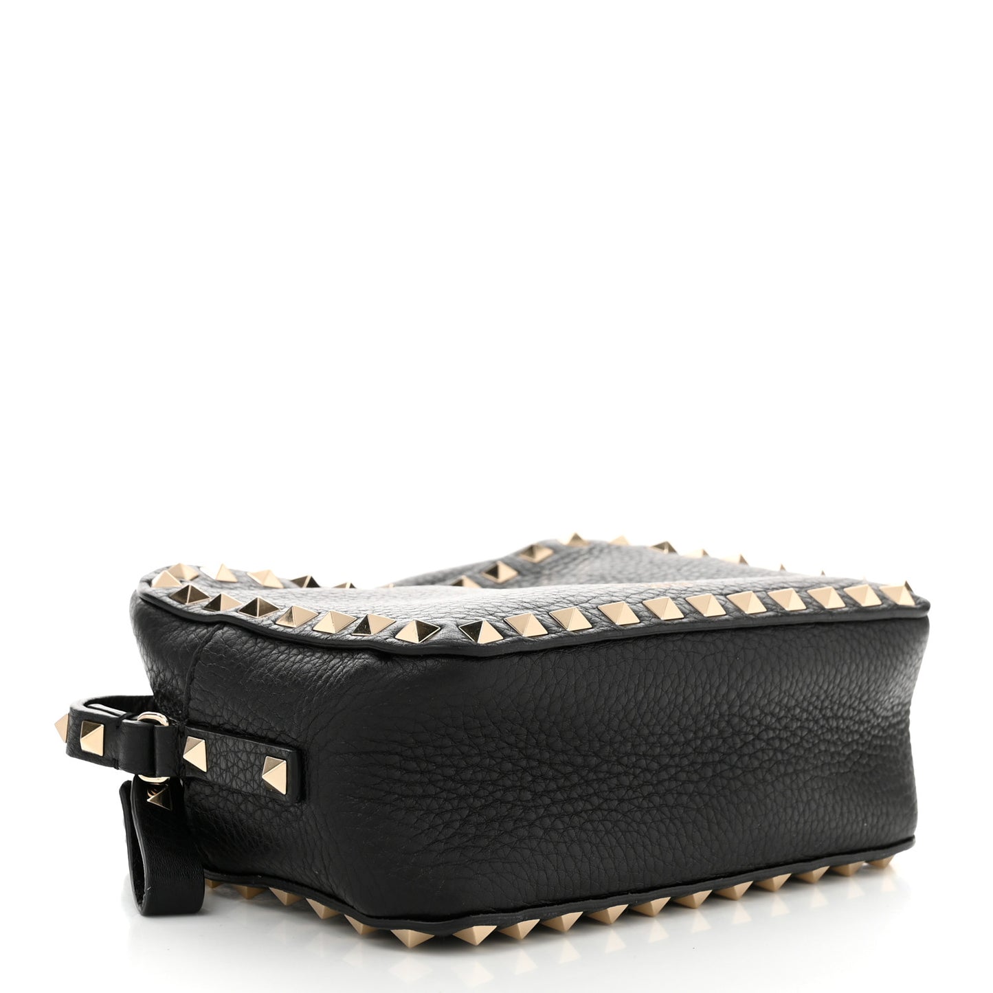 Pebbled Calfskin Rockstud Camera Crossbody Bag Black