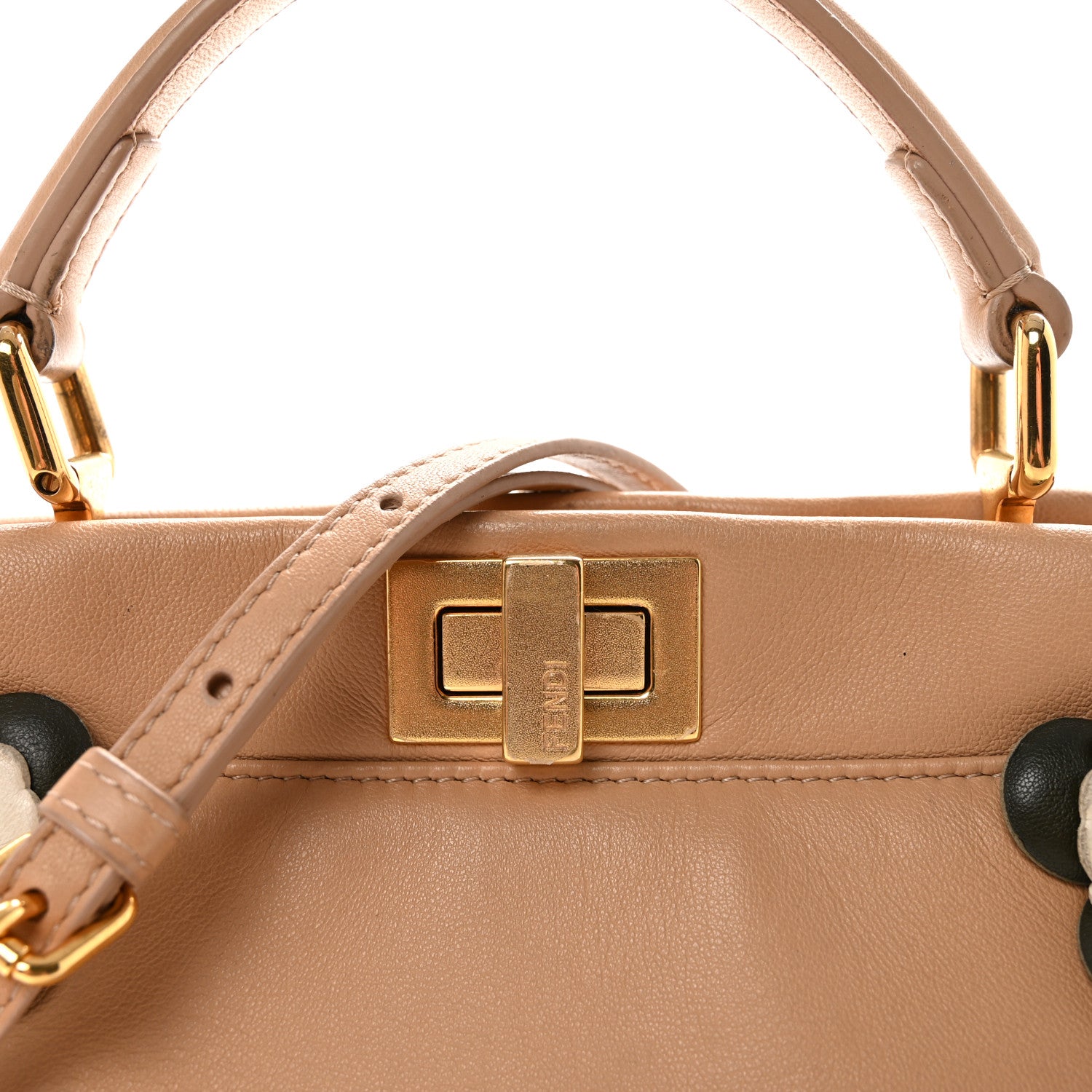 Fendi Nappa Flowerland Mini Peekaboo Iconic Satchel Miele Scuro