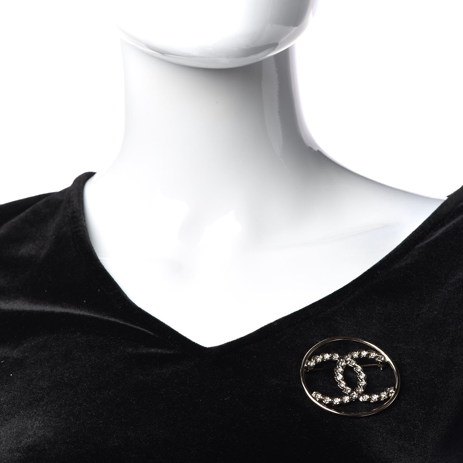 Chanel Crystal Round CC Brooch Gold 2 of 5