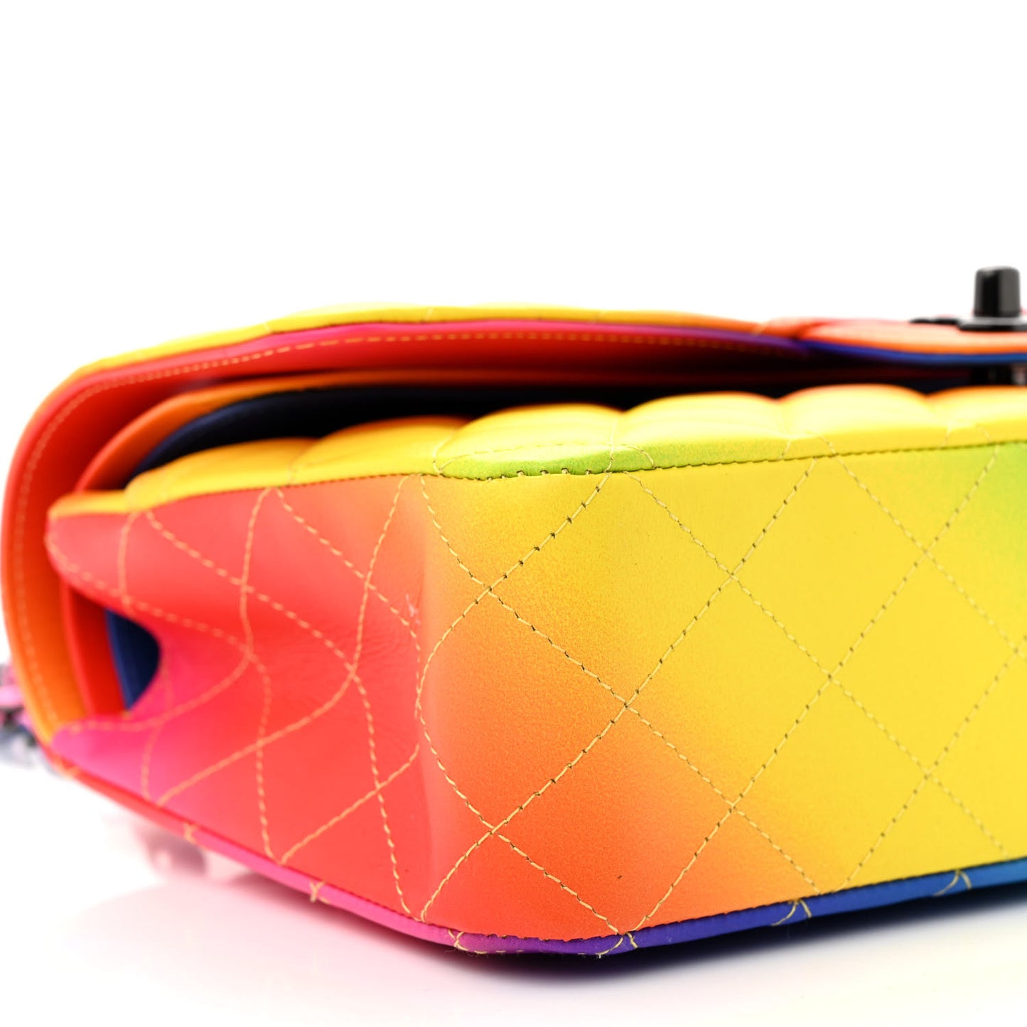 Calfskin Quilted Medium Rainbow Double Flap Multicolor