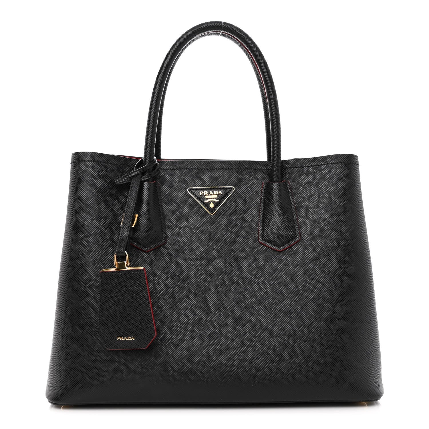 Prada Saffiano Cuir Medium Double Bag Black Fuoco 1 of 10
