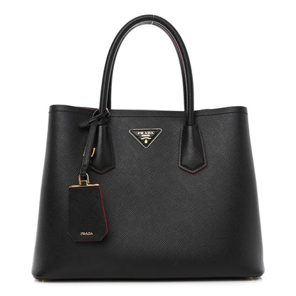 Prada Saffiano Cuir Medium Double Bag Black Fuoco 1 of 10