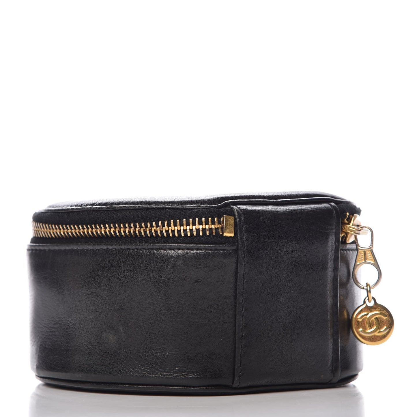 Lambskin Round Jewelry Travel Case Black