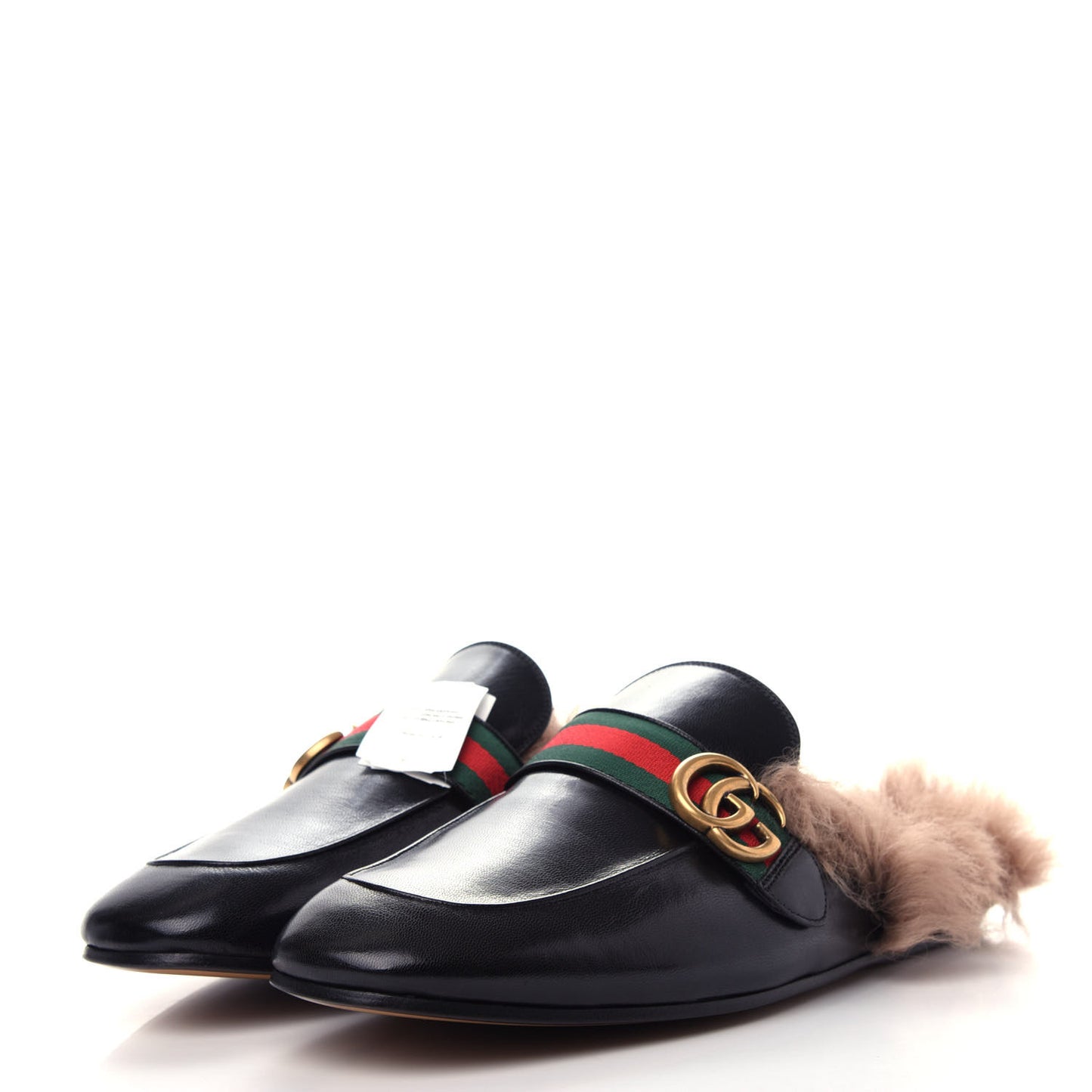 Goatskin Fur Web GG Mens Princetown Slippers 10.5 Black