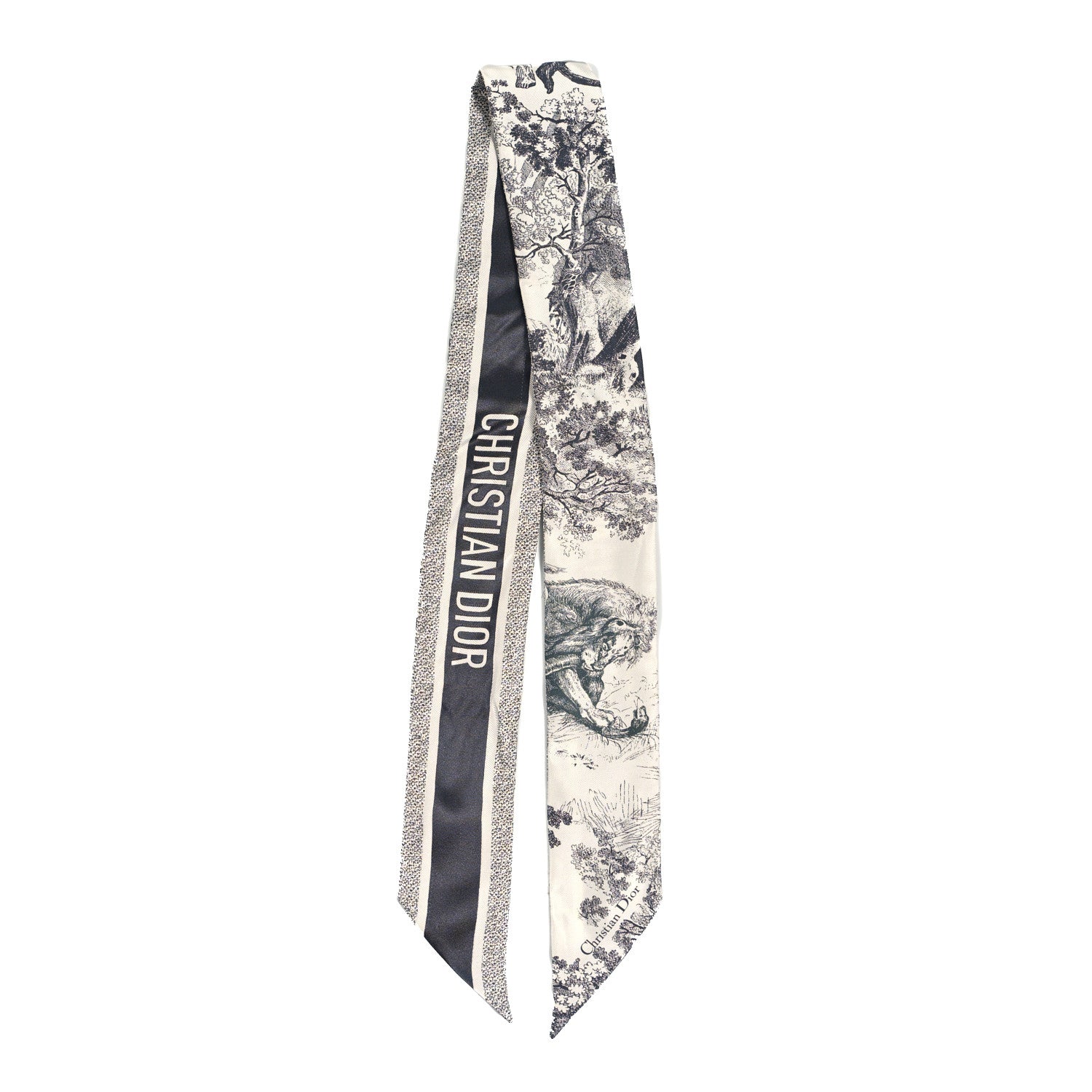 Christian Dior Silk Toile De Jouy Reverse Capri Mitzah Scarf Grey White 2 of 3
