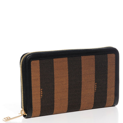 Fendi Pequin Cuoio Vegetale Zip Around Wallet Tobacco Black 3 of 7