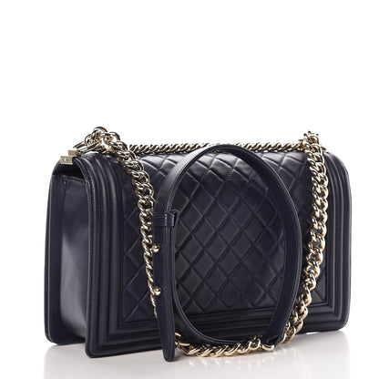 Chanel Lambskin Quilted New Medium Boy Flap Dark Navy Blue 3 of 8