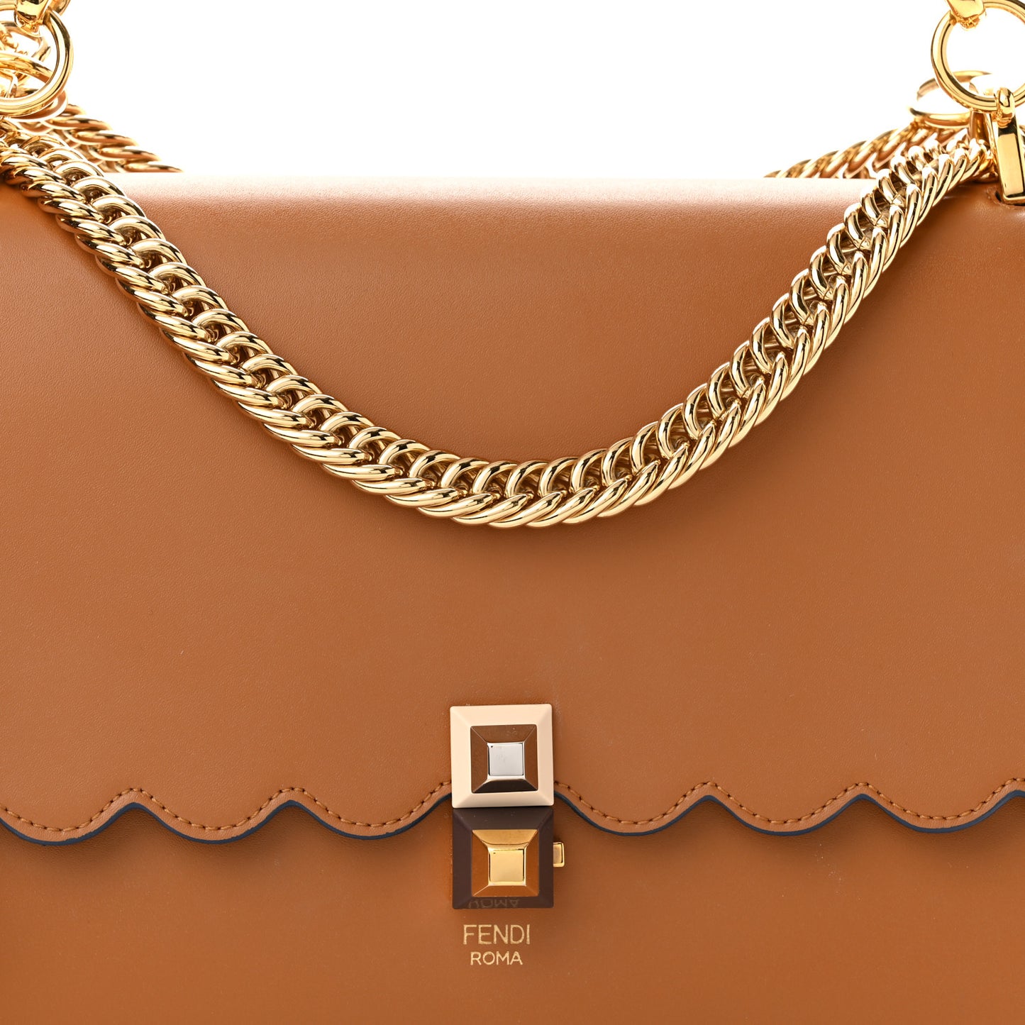 Vitello Liberty Scalloped Studded Kan I Shoulder Bag Caramello