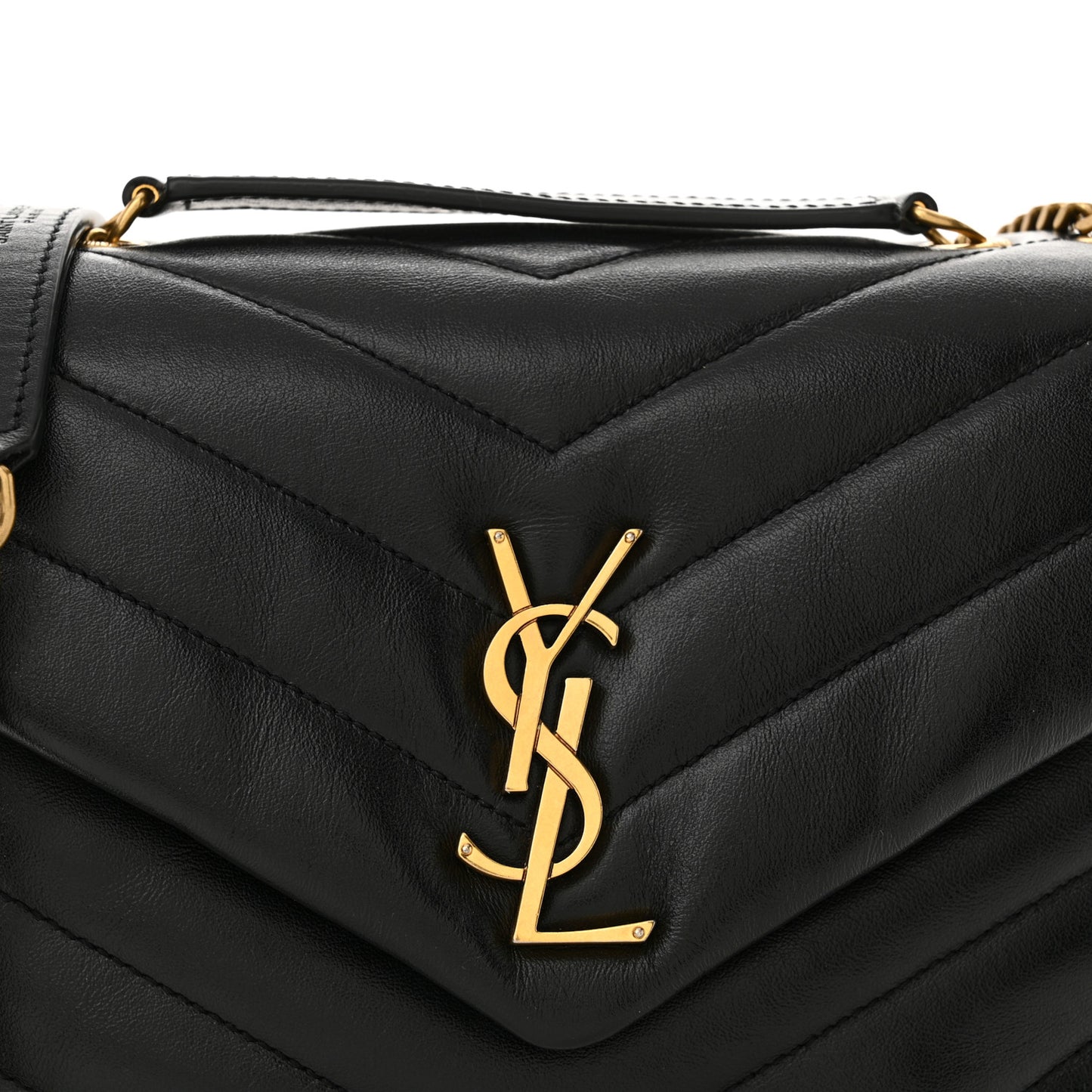 Calfskin Y Quilted Monogram Small Loulou Chain Satchel Black