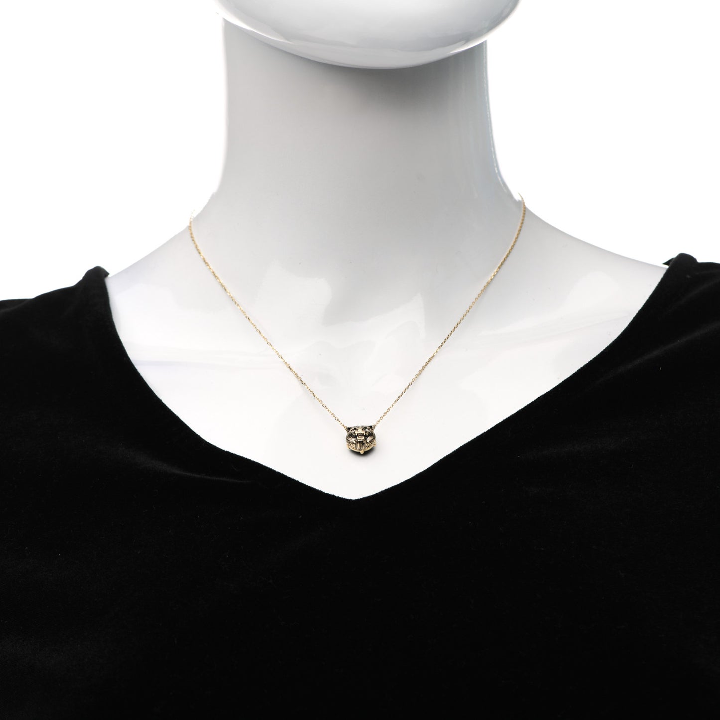 18K Yellow Gold Diamond Onyx Le Marche Des Merveilles Feline Pendant Necklace