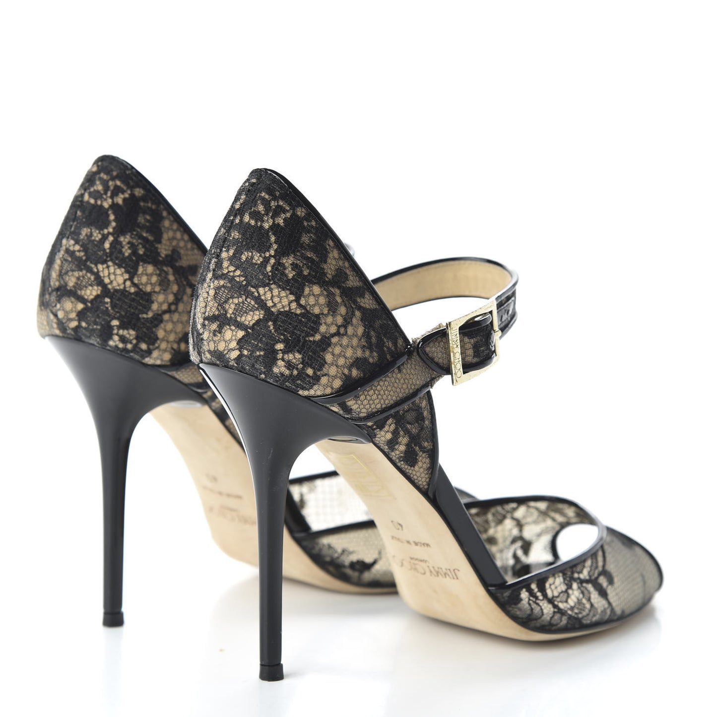 Patent Lace Peep Toe Mary Jane Pumps 40 Black