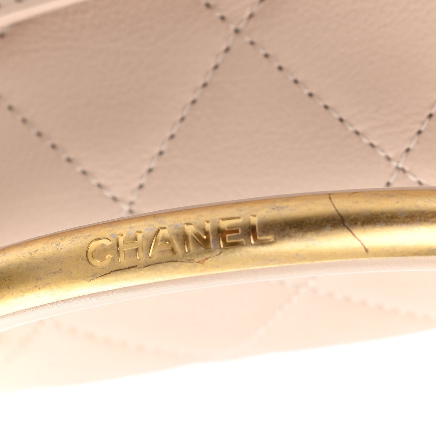 Calfskin Quilted Small Gold Top Handle Flap Beige