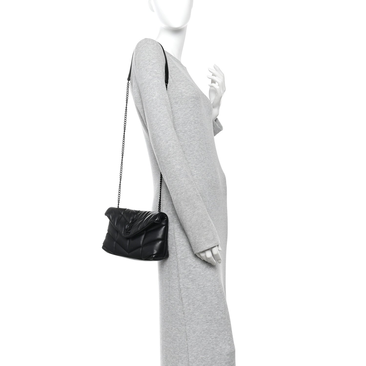 Saint Laurent Lambskin Quilted Toy Loulou Puffer Monogram Monochrome Chain Satchel Black 2 of 11