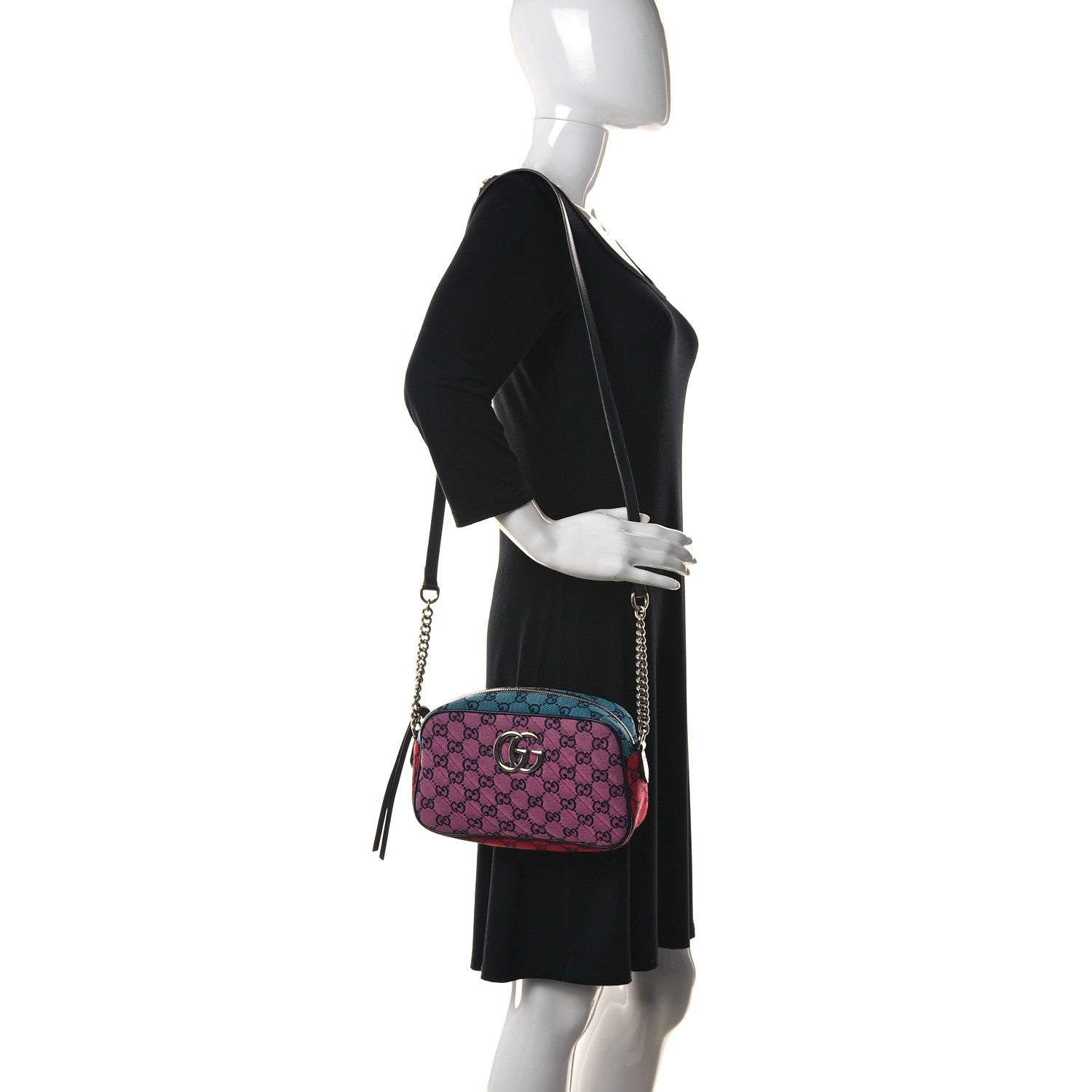 Gucci Monogram Multicolor Matelasse Diagonal Small GG Marmont Chain Shoulder Bag Pink Blue Green Red Light Blue 2 of 12