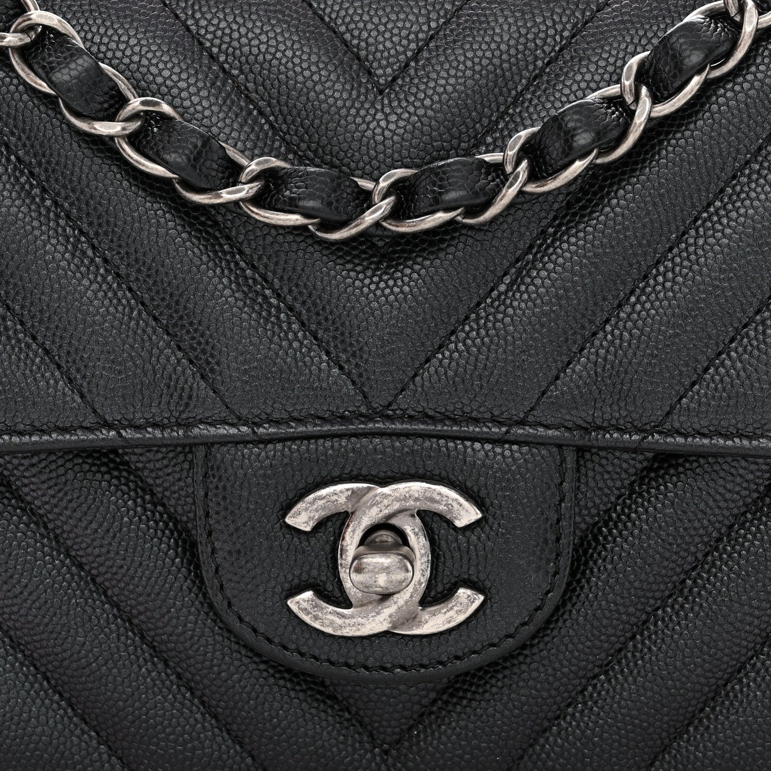 Chanel Metallic Caviar Chevron Quilted Mini Rectangular Flap Black 8 of 10