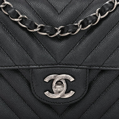 Chanel Metallic Caviar Chevron Quilted Mini Rectangular Flap Black 8 of 10