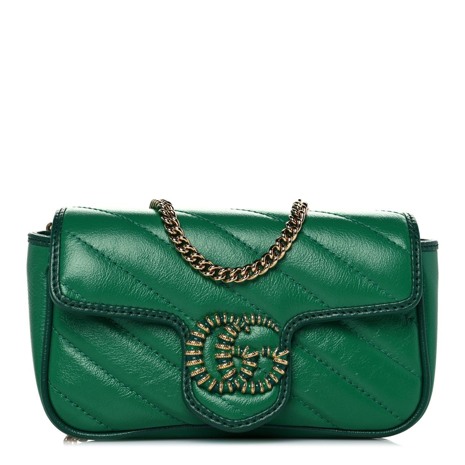 Gucci Azalea Calfskin Enamel Matelasse Diagonal Super Mini Torchon GG Marmont Shoulder Bag New Shamarock Emerald 1 of 11