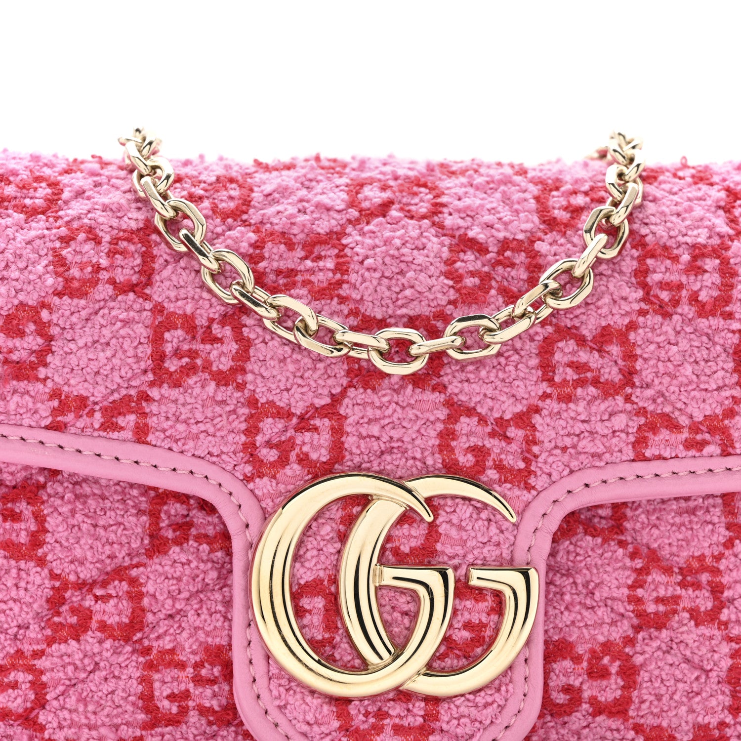 Gucci Tweed GG Monogram Mini GG Marmont Shoulder Bag Pink Red 8 of 12