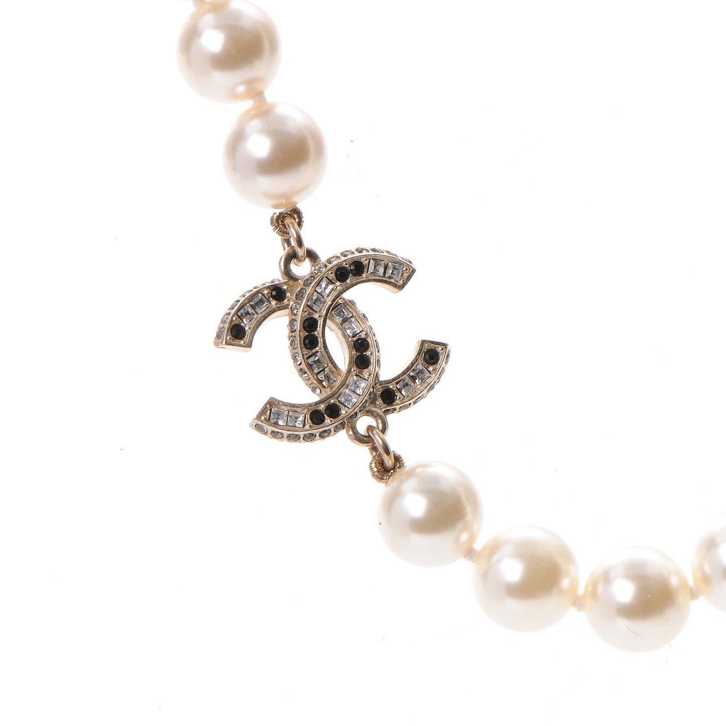 Pearl Crystal CC Short Necklace Gold