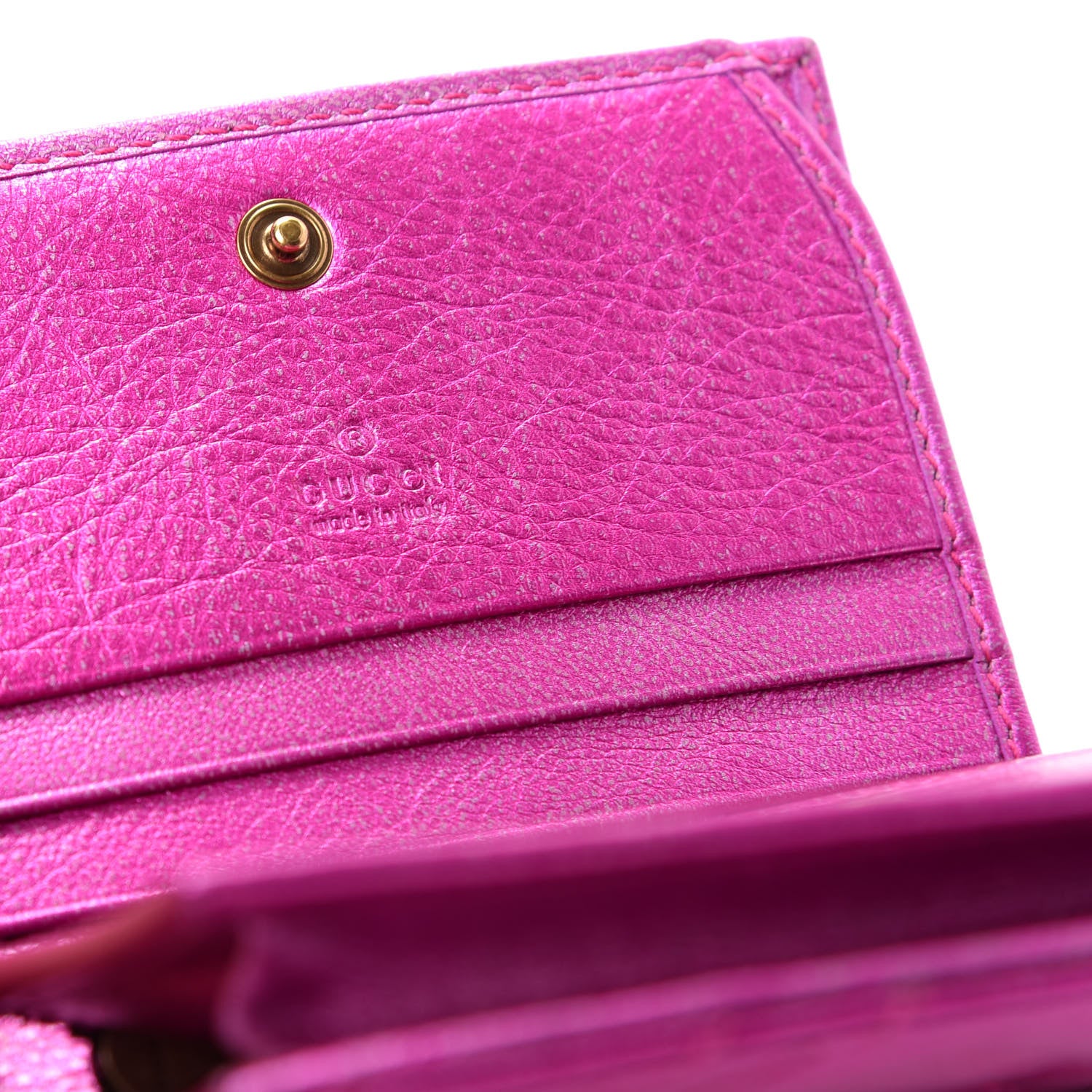 Gucci Metallic Calfskin Matelasse Crystal GG Marmont Wallet Fuchsia 6 of 7