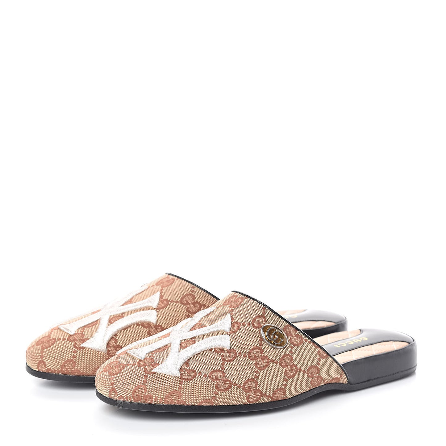 X MLB Monogram NY Yankees Embroidered Womens GG Slippers 36 Beige Ruggine