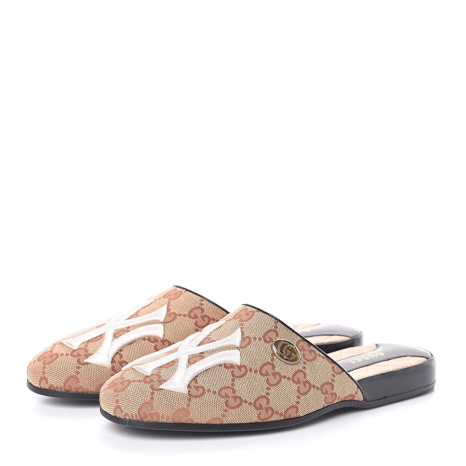 Gucci X MLB Monogram NY Yankees Embroidered Womens GG Slippers 36 Beige Ruggine 3 of 7
