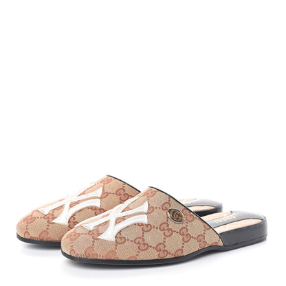 Gucci X MLB Monogram NY Yankees Embroidered Womens GG Slippers 36 Beige Ruggine 3 of 7