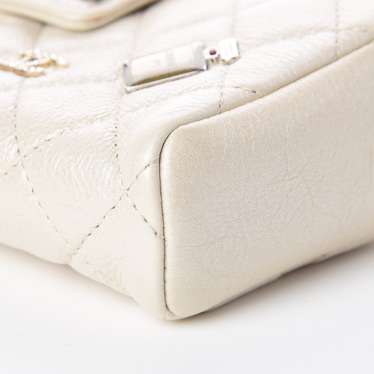 Chanel Metallic Calfskin Quilted Lucky Charms Mini Phone Holder Clutch Ivory 6 of 11