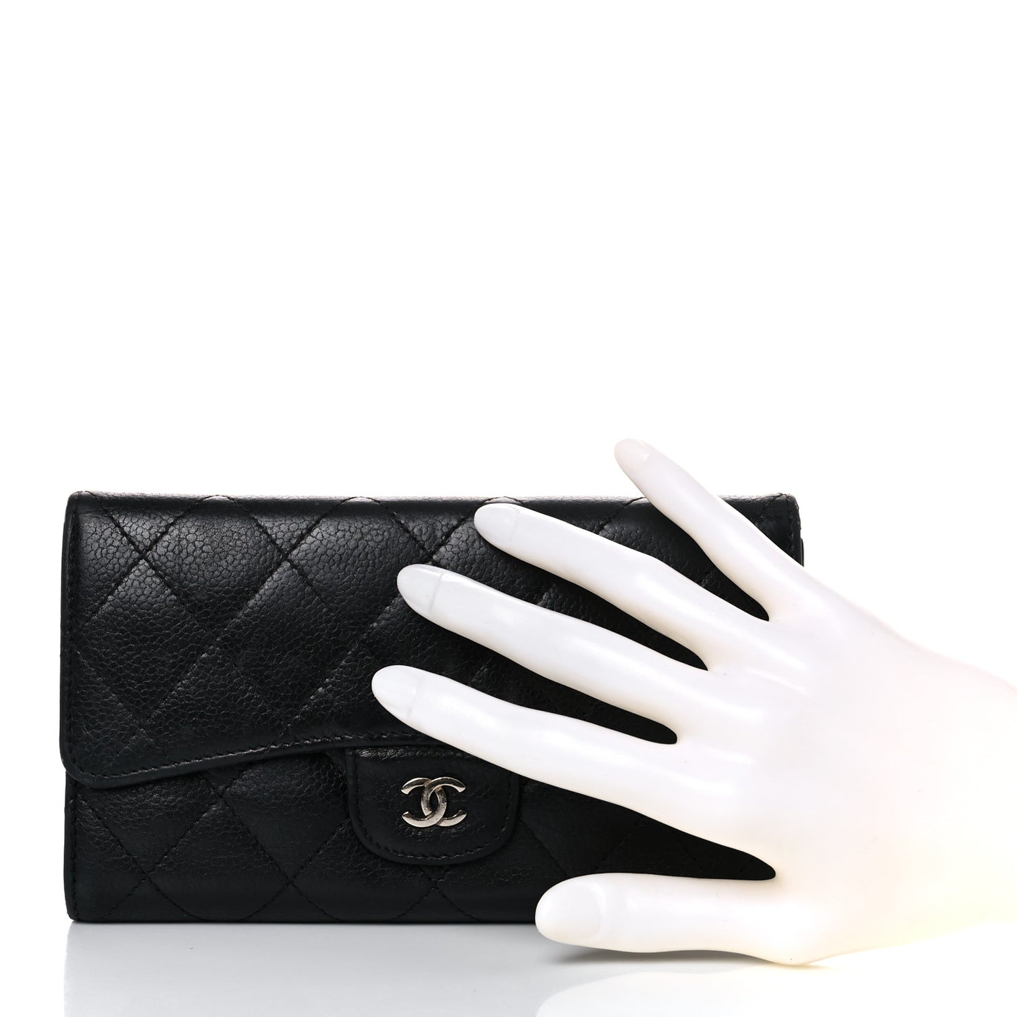 Caviar Quilted Large Flap Wallet Black