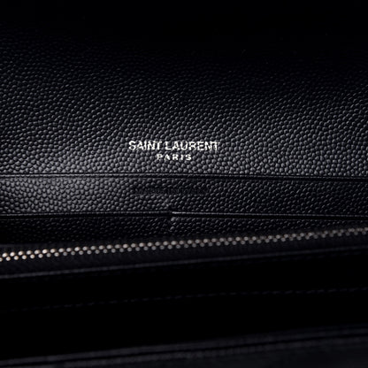 Saint Laurent Grain De Poudre Matelasse Chevron Monogram Flap Wallet Deep Marine 8 of 11