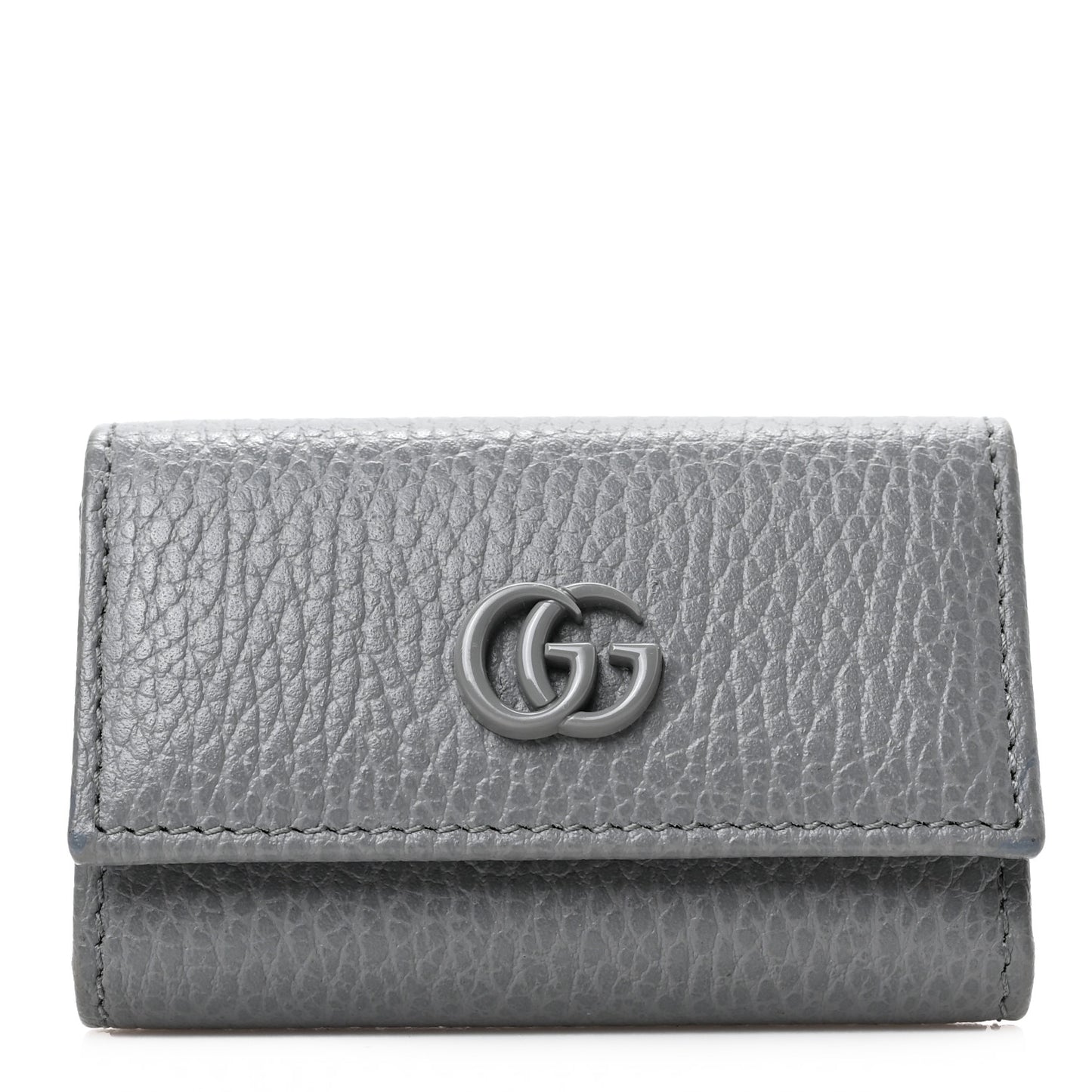 Pebbled Calfskin Enamel Monochrome GG Marmont 6 Key Holder Deep Grey