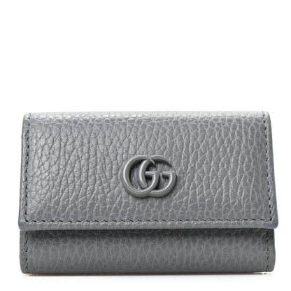 Gucci Pebbled Calfskin Enamel Monochrome GG Marmont 6 Key Holder Deep Grey 1 of 6