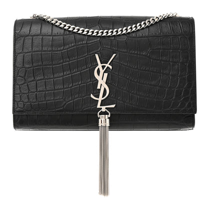 Saint Laurent Calfskin Crocodile Embossed Medium Classic Monogram Kate Tassel Satchel Black 1 of 10