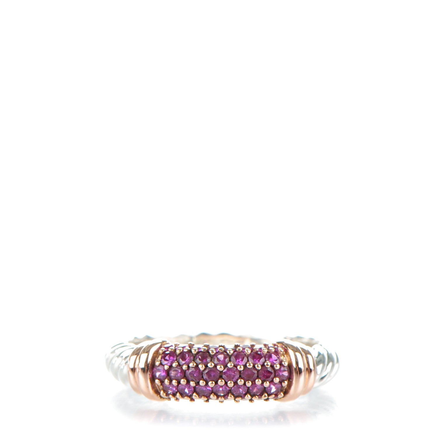 David Yurman Sterling Silver 18K Rose Gold Pink Sapphire Cable Candy Metro Ring 54 7 1 of 6