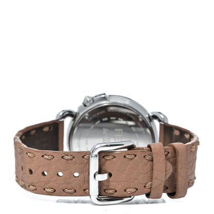 Fendi Stainless Steel Calfskin Diamond Mother of Pearl 37mm Selleria Quartz Watch Brown 4 of 10