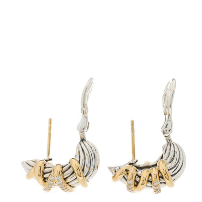 David Yurman 18K Yellow Gold Sterling Silver Diamond Helena Shrimp Earrings 2 of 3