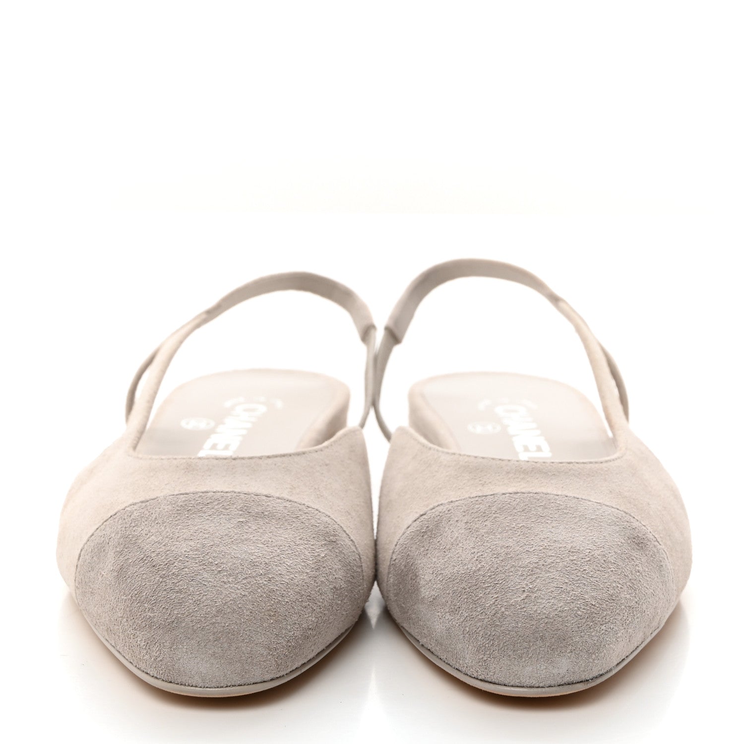 Chanel Suede Cap Toe CC Coco Slingback Pumps 38 Light Grey 2 of 9