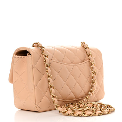 Chanel Lambskin Quilted Mini Rectangular Flap Beige 3 of 10