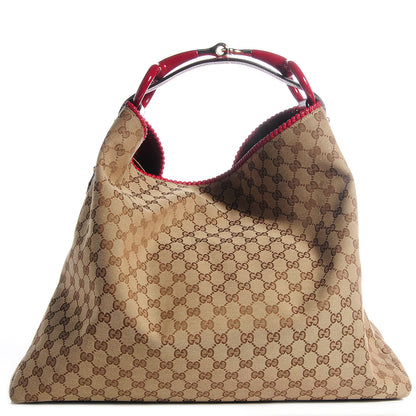 Gucci Monogram Large Horsebit Chain Hobo Red 1 of 7