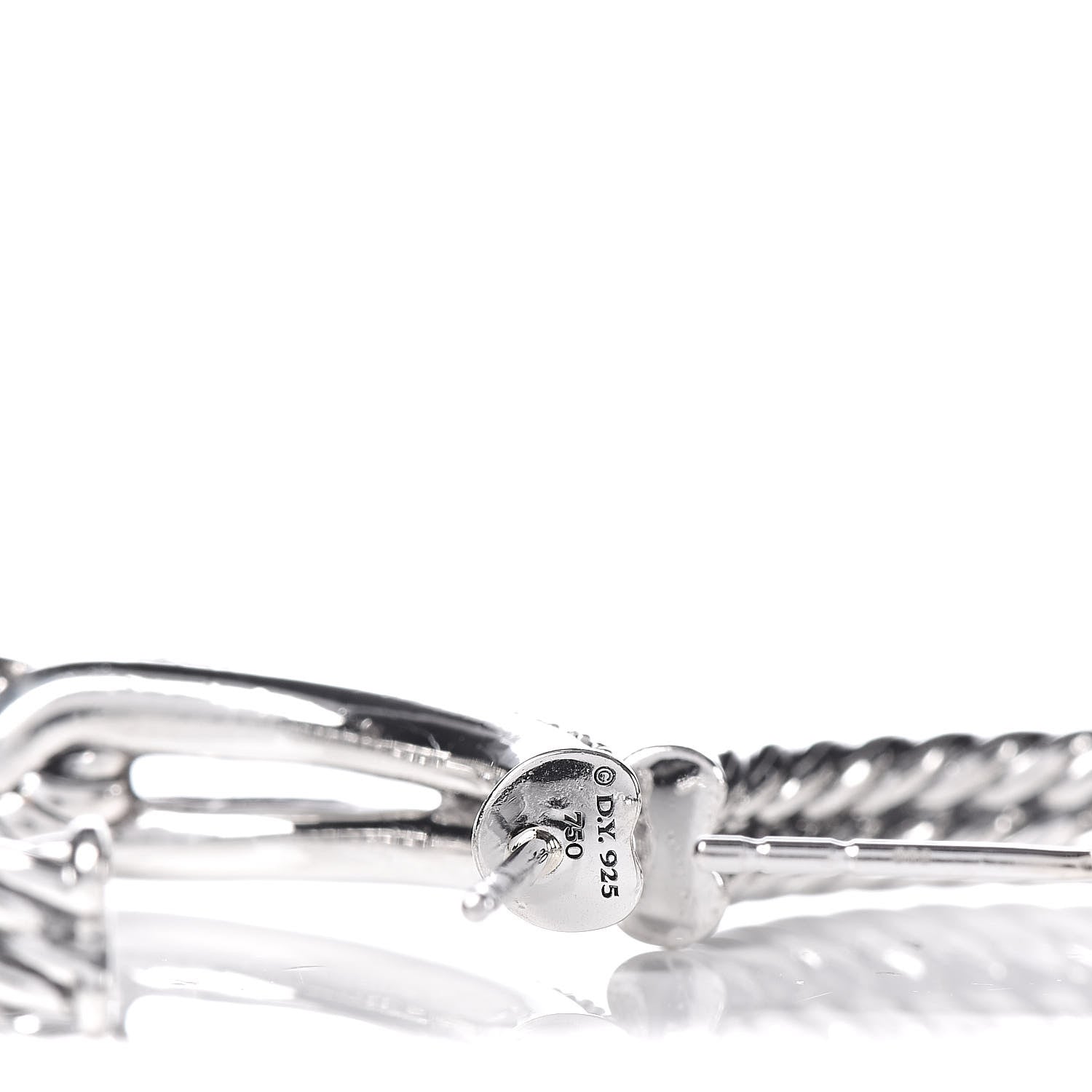 David Yurman Sterling Silver 18K Yellow Gold Diamond Pave Single Loop Labyrinth Hoop Earrings 4 of 5