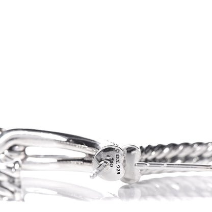 David Yurman Sterling Silver 18K Yellow Gold Diamond Pave Single Loop Labyrinth Hoop Earrings 4 of 5