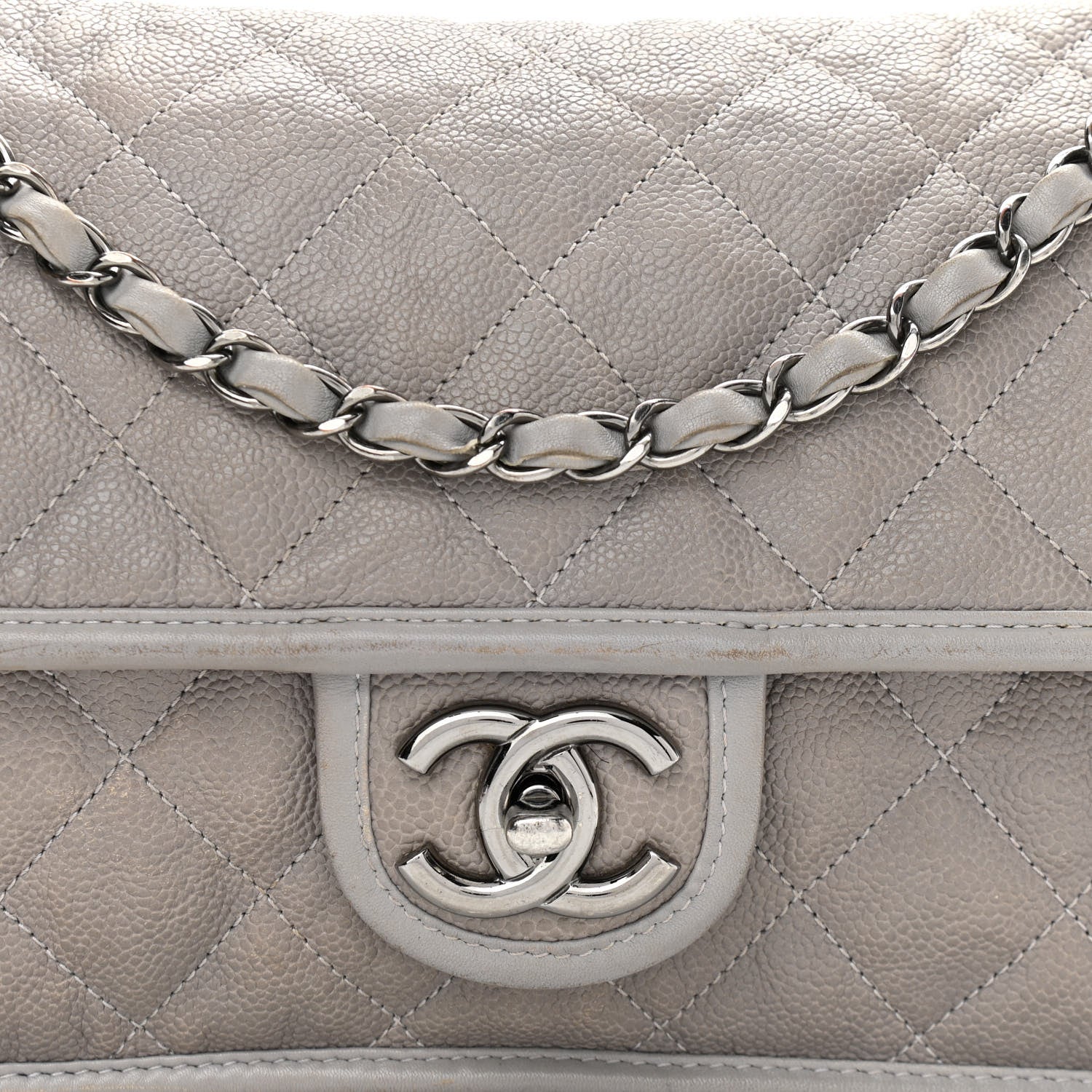 Chanel Caviar Quilted Medium French Riviera Flap Light Grey 9 of 19