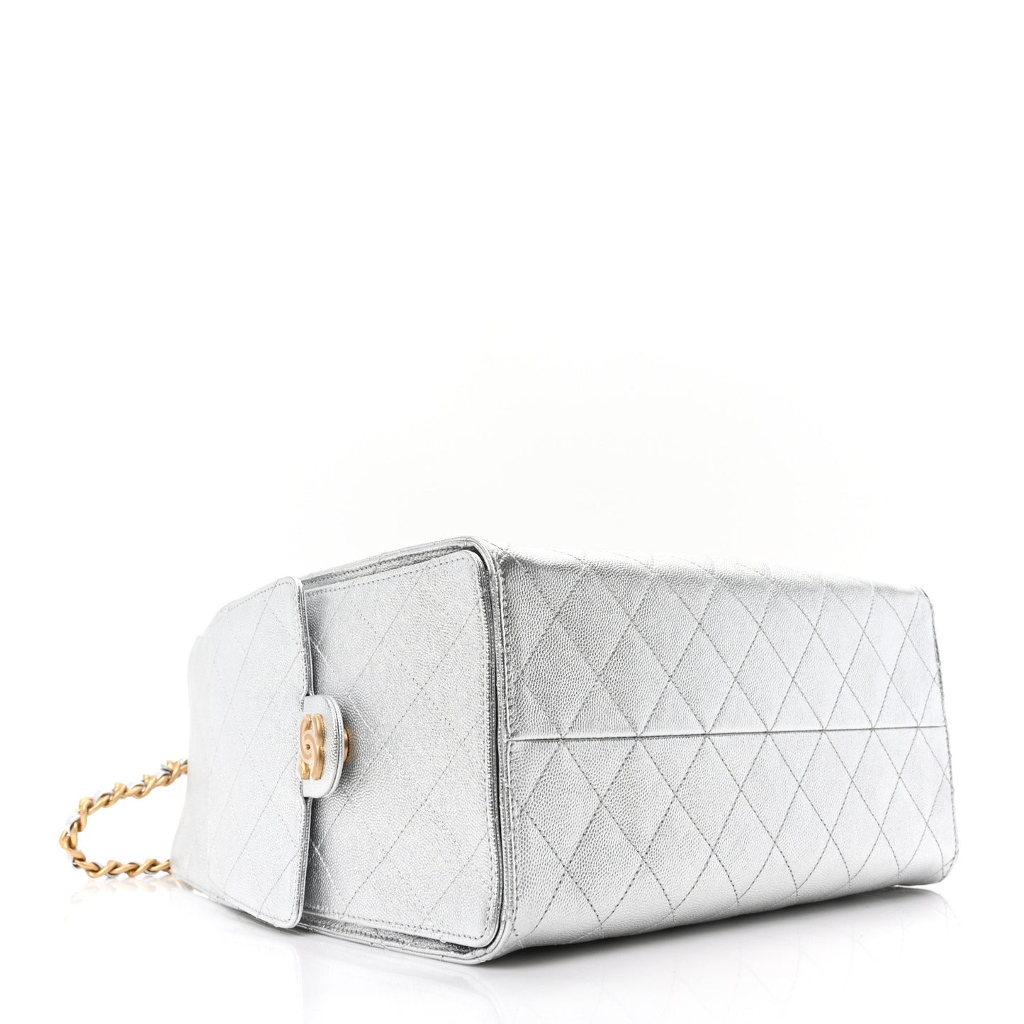 Metallic Caviar Quilted Medium Chanel 25 Handbag Silver