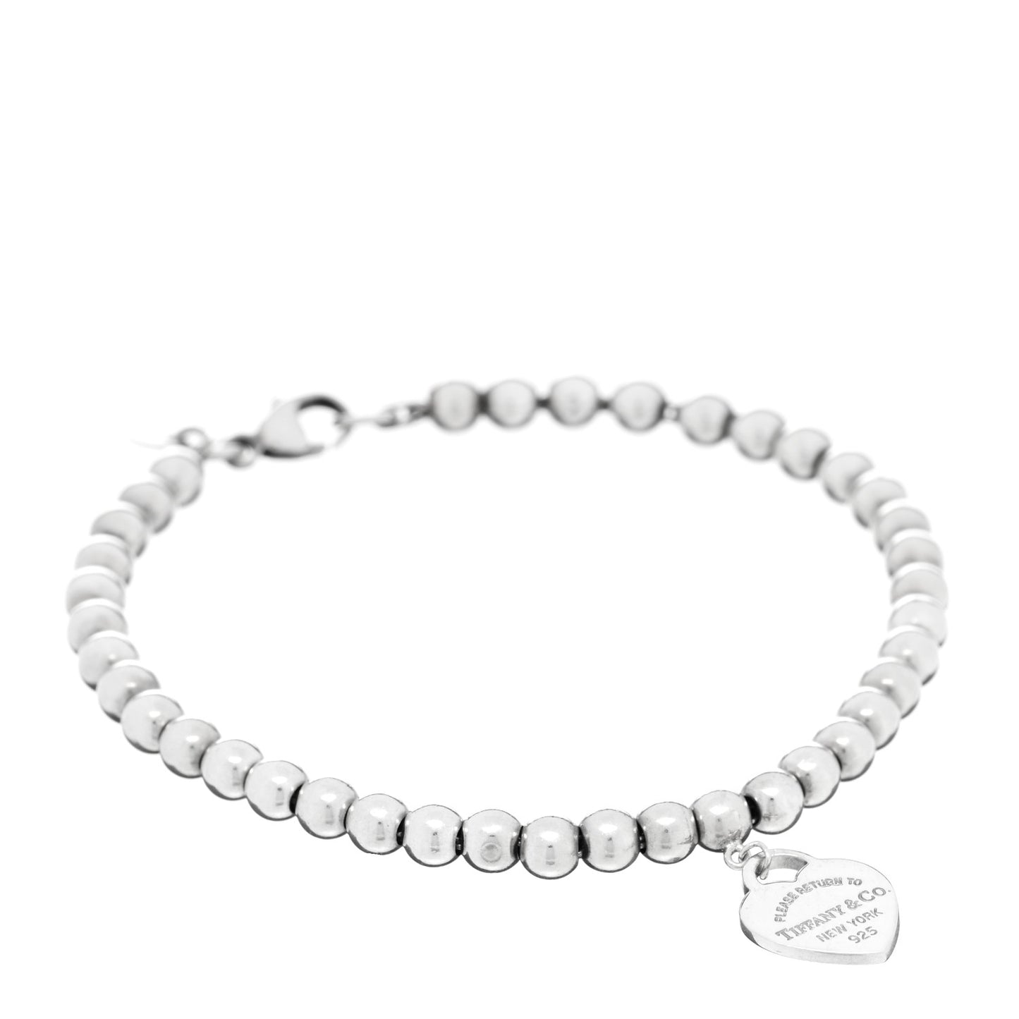Sterling Silver 4mm Return To Heart Tag Bead Bracelet